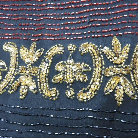 Lawrence Kazar Vintage Beaded Sequined Black Gold Red Silk Blazer Jacket Size M - Picture 9 of 10